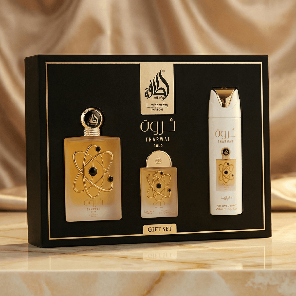 Lattafa Pride Tharwah Gold 3-Piece Gift Set for Women