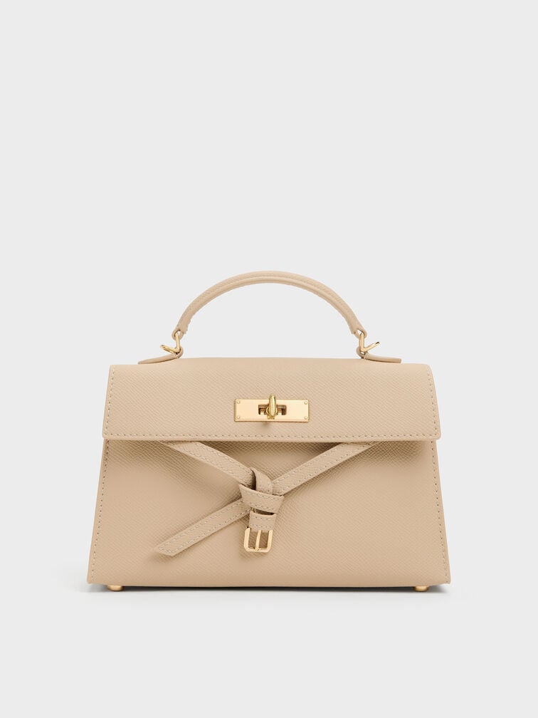 Sand Beige Knotted-Belt Top Handle Bag