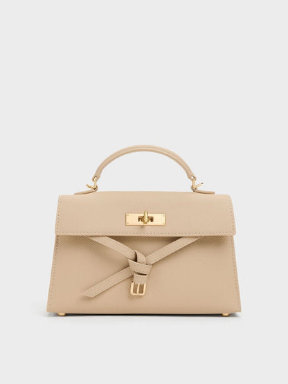 Sand Beige Knotted-Belt Top Handle Bag