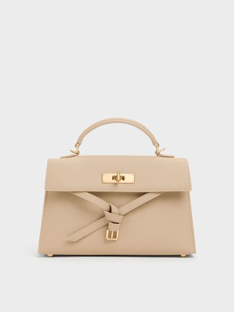 Sand Beige Knotted-Belt Top Handle Bag