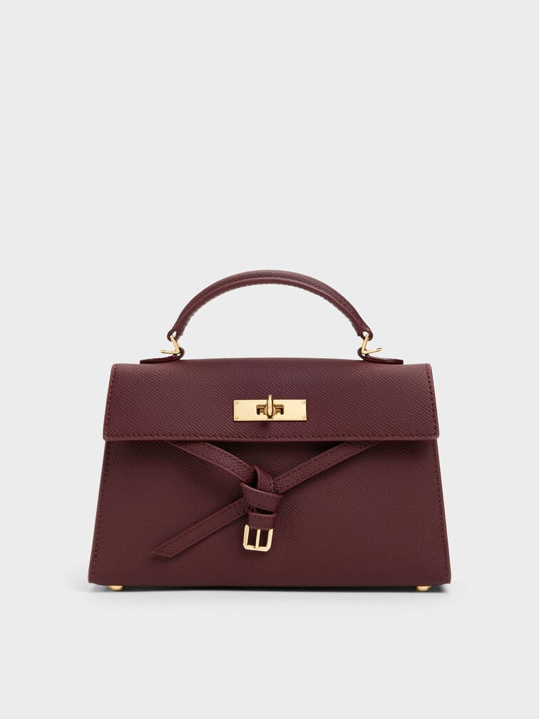 Wineberry Red Knotted-Belt Top Handle Bag