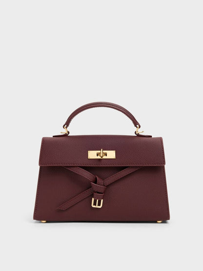 Wineberry Red Knotted-Belt Top Handle Bag