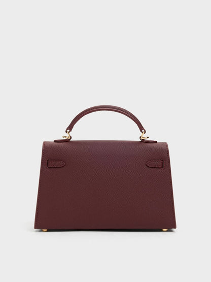 Wineberry Red Knotted-Belt Top Handle Bag